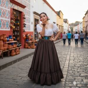 Mexican single circle practice skirt folklorico Brown
